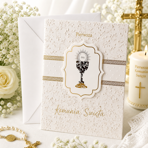 elegancka kartka na pierwszą Komunię V6